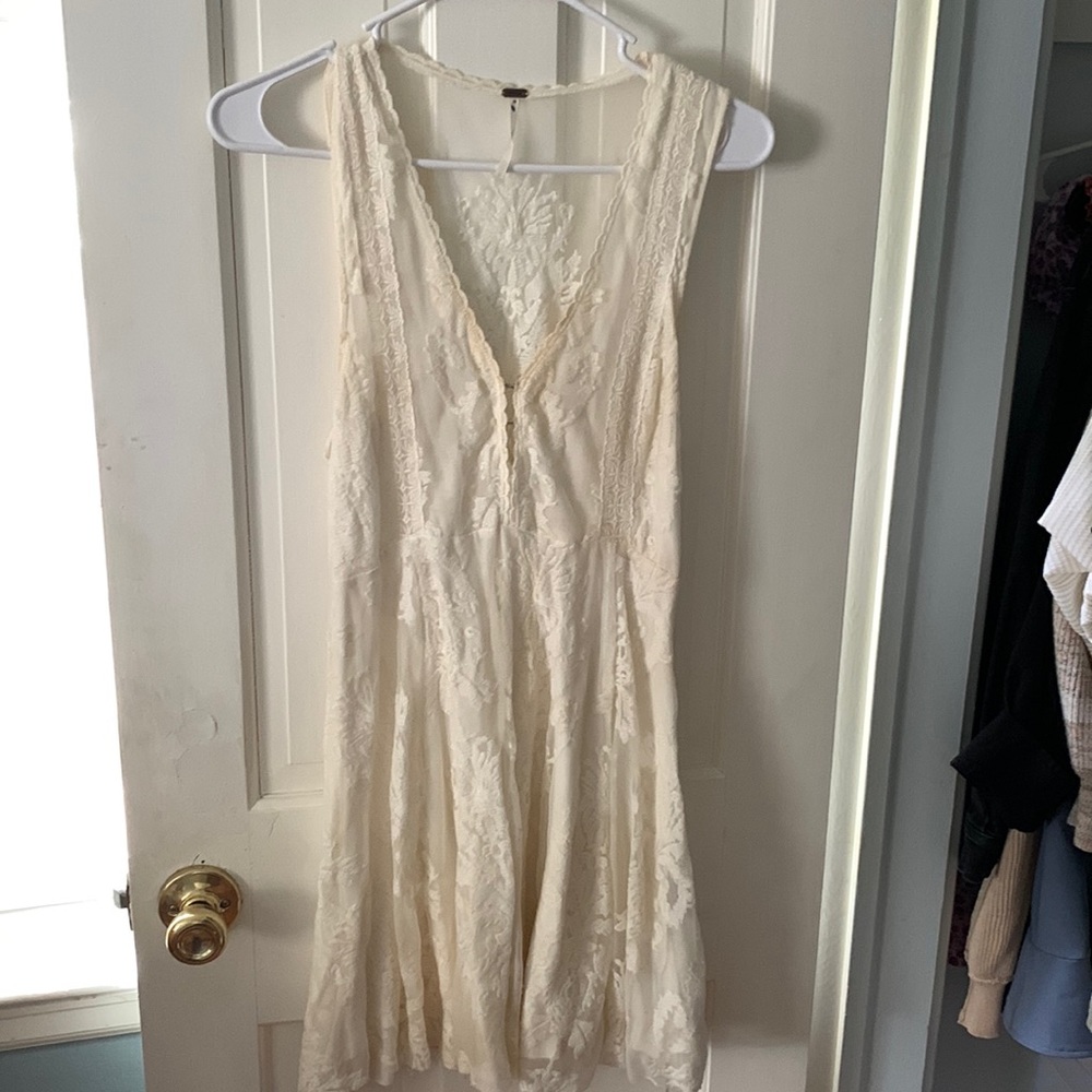 Free people lace v-neck white dress.